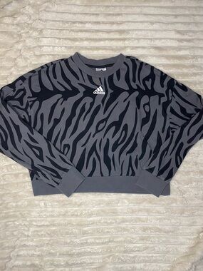 adidas Gray & Black Zebra Cropped Crewneck Sweatshirt